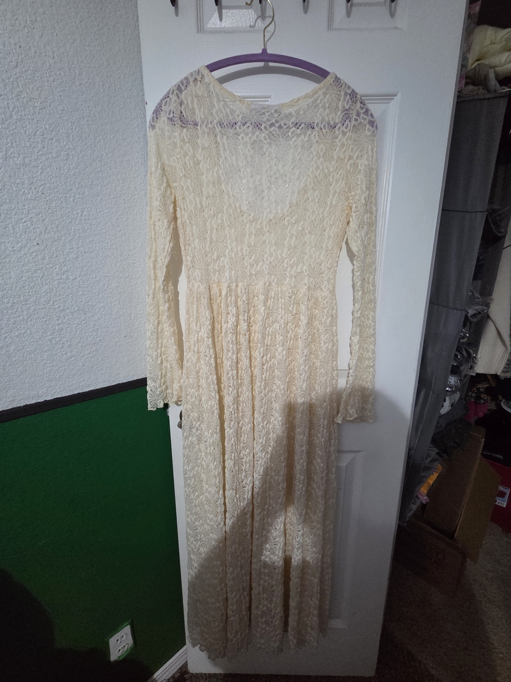 Boho Cream Lace Maxi Dress with Long Sleeves. Size M - Picture 8 of 8